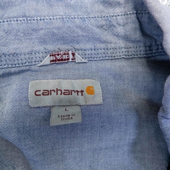 CARHARTT Mens Large Blue Button-up Short Sleeve Work Shirt Pocket workwear - Picture 8 of 11
